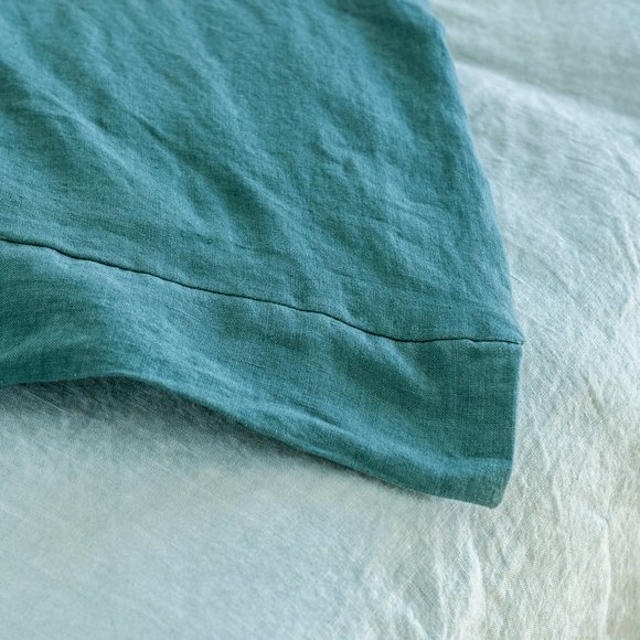 Sweet Palms-100% French Linen European Style Duvet Cover Set (Green, Queen Size) - Picture 6 of 9